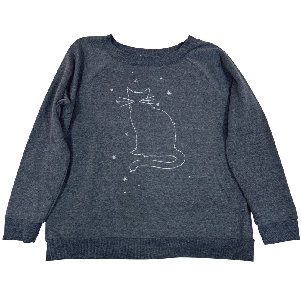ModCloth Charcoal Gray Cat Graphic Sweatshirt